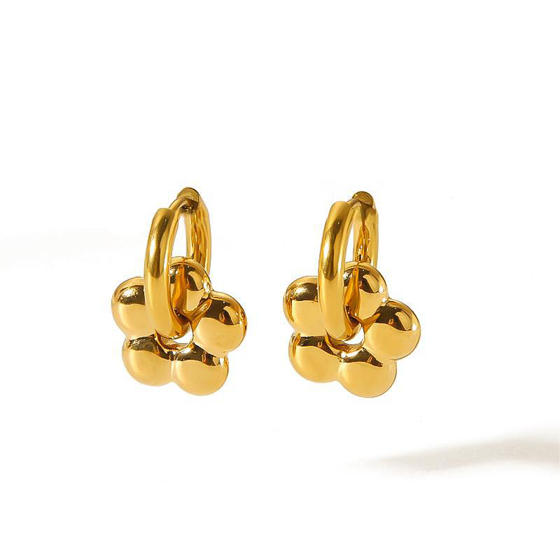 1 Pair Simple Flower Stainless Steel  Gold Color Charm Earrings h5 